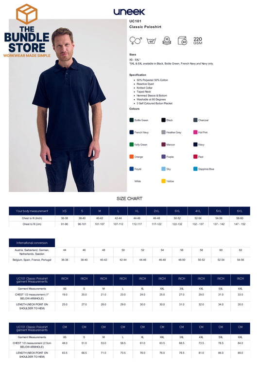 Bulk Deal - 15 Uneek Polo Shirts UC101